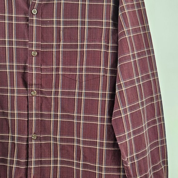Preswick & Moore Shirt Mens Large Burgundy Red Gold Plaid Button Front Casual - Picture 3 of 8